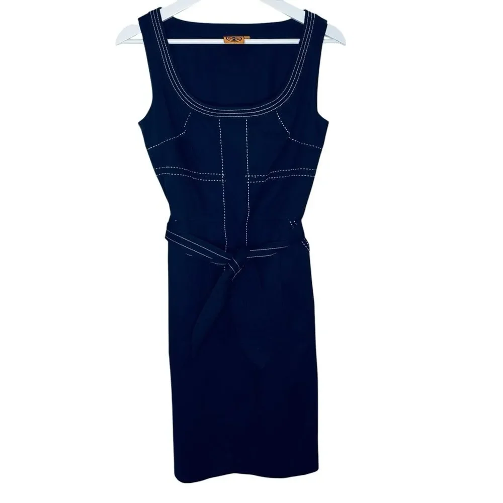 Tory Burch A-Line Blue Sleeveless Scoop Neck Dress Sz 2